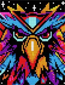 Colorful Challenges Mystery Mosaic color by number pixel art eagle in vibrant neon colors for adults
