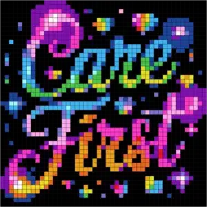Neon Words Mystery Mosaic color by number Care First pixel art design for adults