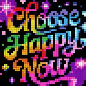 Neon Words Mystery Mosaic color by number Choose Happy Now pixel art design for adults