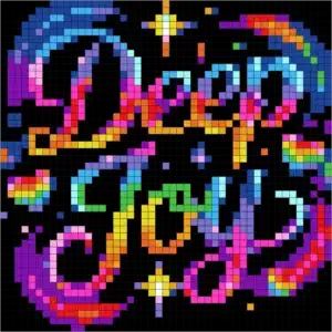 Neon Words Mystery Mosaic color by number Deep Joy pixel art design for adults