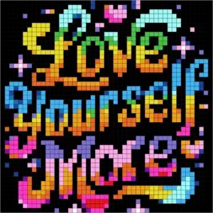 Neon Words Mystery Mosaic color by number Love Yourself More pixel art design for adults