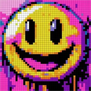 Vibrant Color Quest Mystery Mosaic color by number pixel art smiley face for adults