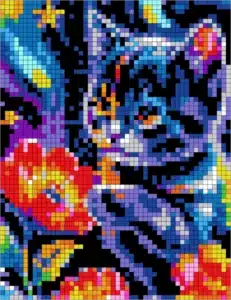 Wild Beauty Mystery Mosaic color by number cat with flowers for adults